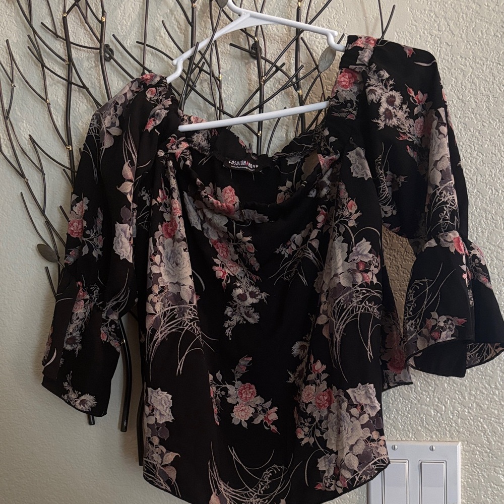 Lush Black and Pink Floral Blouse 
Fashion Nova